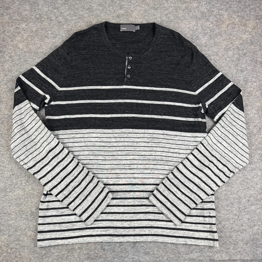 VINCE Henley Sweater Striped Cashmere Mens XL